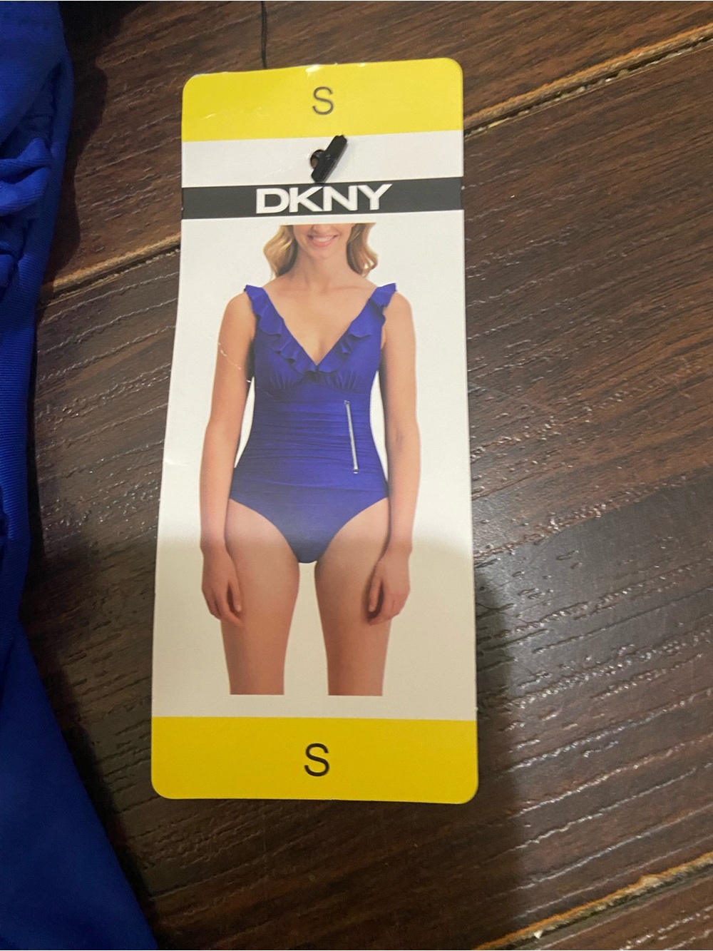 New DKNY Blue Ruffle One Piece Swimsuit Women’s Size S Ruched Tummy Control - Picture 5 of 11